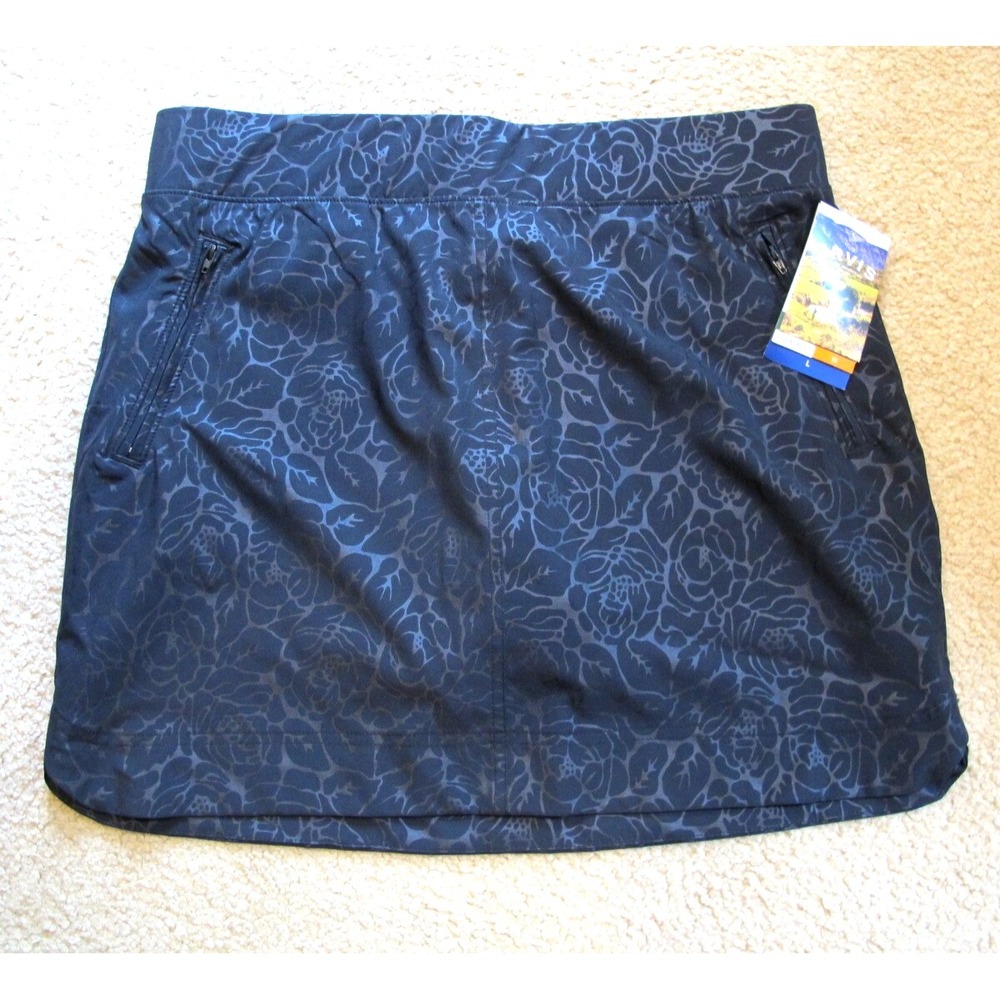 Orvis Embossed Print Travel Skort Women's Large Black‎ Rose Stretch Golf Tennis